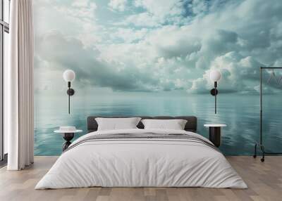 Cloudy sky with reflection in calm lake Wall mural