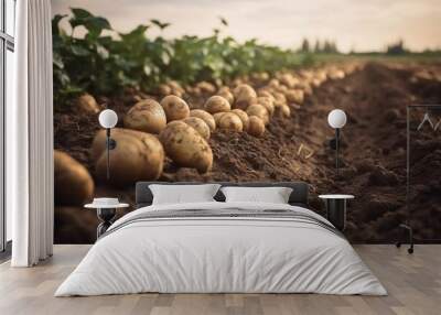 Organic Potatoes on a Field Generative AI Wall mural