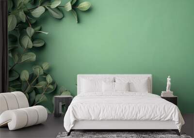 Sage leaves on green background with copy space Wall mural