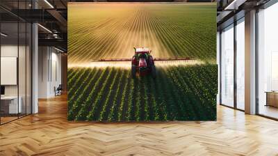 Tractor spraying crops on a field Wall mural