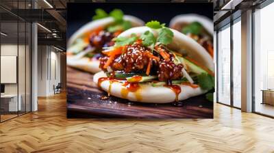 Traditional Taiwanese Bao Buns with Crispy Chicken Generative AI Wall mural