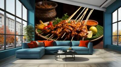 Traditional Thai Satay with Salsa Sauce Generative AI Wall mural