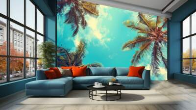 View from below on a palm trees and tropical sky Wall mural