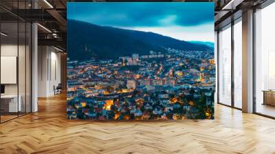 Aerial panoramic view Cityscape of Bergen and harbor from mounta Wall mural