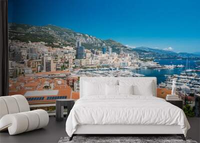 city pier, jetty in sunny summer day. monaco, monte-carlo archit Wall mural