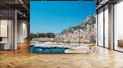 city pier, jetty in sunny summer day. monaco, monte-carlo archit Wall mural