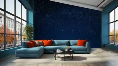 Colourful Night Starry Sky In Blue Colors. Night Dark Blue Sky Glowing Stars Background Backdrop With Sky Gradient. Amazing View Sky. Traces Of Stars. Wall mural