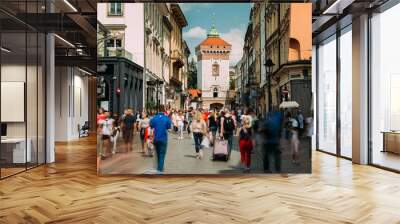 Krakow, Poland. View Of The Florianska Gate Krakow, the Medieval Florianska - St Florin's. UNESCO World Heritage Site Wall mural