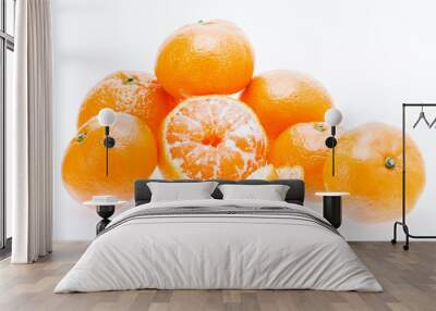 Peeled Mandarin Tangerine Orange Fruit Isolated On White Backgro Wall mural