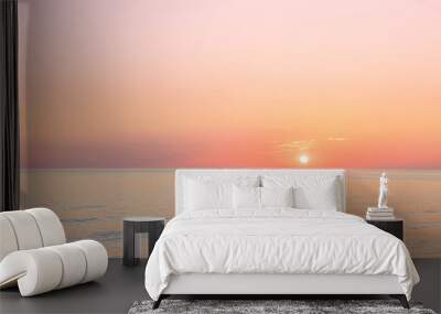 Sun Is Setting On Horizon At Sunset Sunrise Over Sea Or Ocean. Wall mural