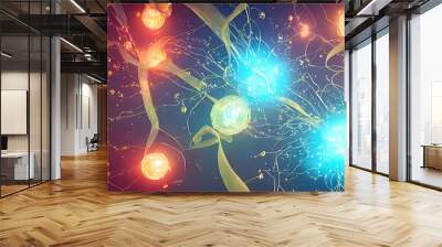 Quantum entanglement states pair 3D particles model. The 2022 Nobel Prize in Physics for experiments with entangled photons, pioneering quantum information science Wall mural