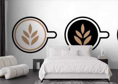 Coffee latte art icon. Coffee cup latte art icons vector set. Wall mural