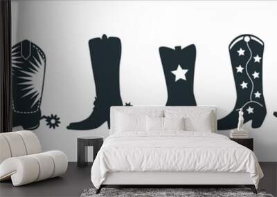 Cowboy boot Illustration. Cowgirl boot heels vector silhouette illustration set. Vector stock design for sticker printing Wall mural