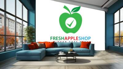 fresh green certified apple fruit vector logo design Wall mural