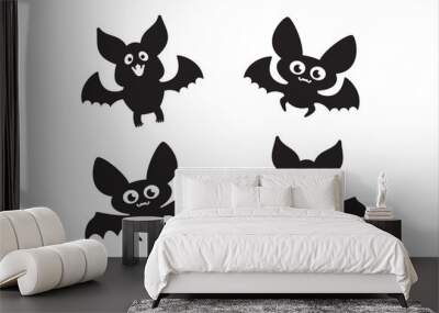 Halloween cute bat set. Bat character design collection. Scary, spooky, and funny bat silhouette. Vector illustration design template for stencil, wall decor, door decoration, sticker. Wall mural