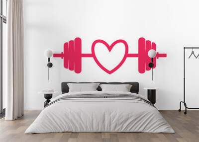 i love weight lifting with barbel fitness vector logo icon design Wall mural