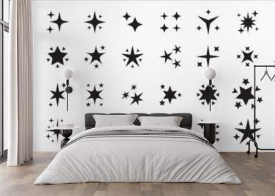 Sparkling star icon collection. Sparkle star shine icons. Shinny clean stars pop up. Shooting stars glitter vector illustration in black color. Isolated in white background. Wall mural