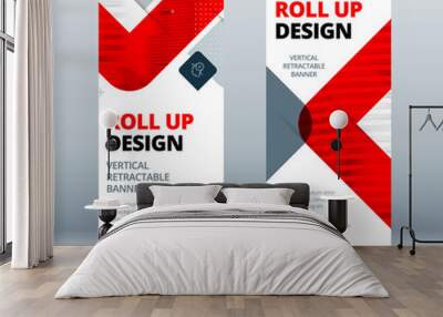 Business Roll Up Banner Stand. Abstract Roll up background for Presentation. Vertical roll up, x-stand, x-banner, exhibition retractable banner stand or flag layout. Poster for conference, forum Wall mural