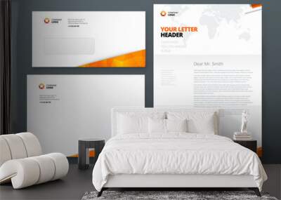 Envelope DL, C5, Letterhead. Orange Corporate business template for envelope and letter. Layout with modern triangle elements and abstract background. Creative vector concept Wall mural