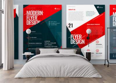 Flyer Design Set. Dark Red Modern Flyer Background Design. Template Layout for Flyer. Concept with Dynamic Line Shapes. Vector Background. Wall mural