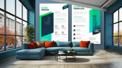 Flyer template layout design. Green and Teal Corporate business flyer mockup. Creative modern vector flier concept with dynamic abstract shapes on background Wall mural