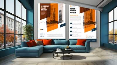 Flyer template layout design. Orange Corporate business flyer mockup. Creative modern vector flier concept with dynamic abstract shapes on background Wall mural