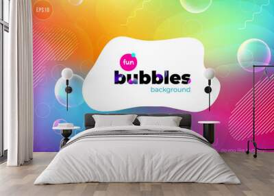 Fun liquid color background with bubbles. Fluid shapes composition. Children design pattern background. Eps10 vector. Wall mural