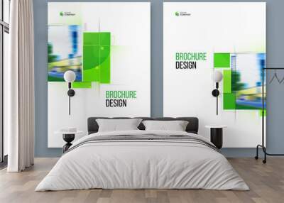 Green Brochure Cover Template Layout Design. Corporate business annual report, catalog, magazine, flyer mockup. Creative modern bright eco concept with square shape Wall mural