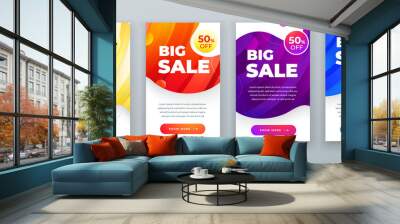 Set of dynamic modern fluid sale banner for social media stories, web page, mobile phone. Sale banner template design special offer set. Eps10 vector. Wall mural