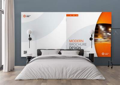 Square Brochure design. Orange corporate business rectangle template brochure, report, catalog, magazine. Brochure layout modern circle shape abstract background. Creative brochure vector concept Wall mural