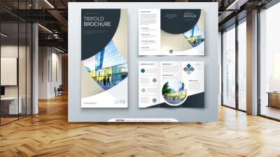 Tri fold brochure design with circle, corporate business template for tri fold flyer. Layout with modern photo and abstract circle background. Creative concept folded flyer or brochure. Wall mural