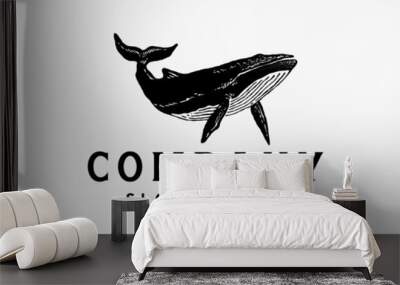 Vintage handdrawn whale logo template Wall mural