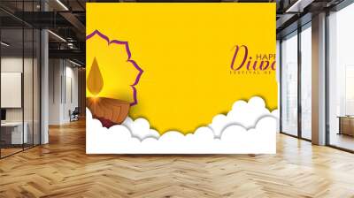 Happy Diwali festival holiday Background with paper cut diya. Symbol of Diwali celebration greeting card Wall mural