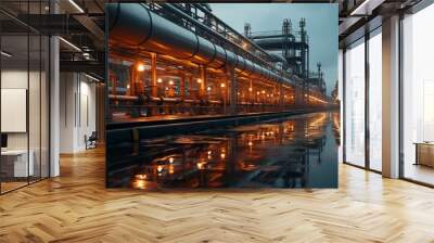 Technological Elegance, Intricate Machinery and Pipelines at a Natural Gas Processing Plant Capturing the Elegance of Industrial Design Wall mural