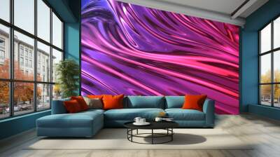 3D render beautiful folds of foil with gradient iridescent blue red color in full screen, as clean fabric abstract background. Simple soft material with crease like waves on liquid surface. 67 Wall mural