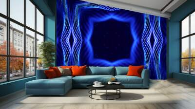 abstract sci-fi background with glow particles form curved lines, surfaces, hologram structures or virtual digital space. Blue motion design background with symmetrical pattern. Square structure 2 Wall mural