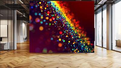 cloud of multicolored particles in the air like sparkles on a dark background with depth of field. beautiful bokeh light effects with colored particles. background for holiday presentations. 43 Wall mural