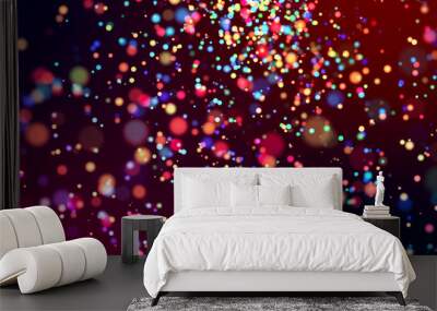 cloud of multicolored particles in the air like sparkles on a dark background with depth of field. beautiful bokeh light effects with colored particles. background for holiday presentations. 48 Wall mural