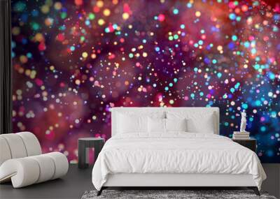 cloud of multicolored particles in the air like sparkles on a dark background with depth of field. beautiful bokeh light effects with colored particles. background for holiday presentations. 63 Wall mural