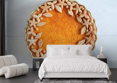 Homemade delicious pumpkin tart pie with decorations on top Wall mural