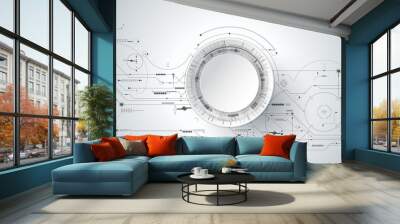 3d design paper with line circle with circuit board. Illustration Abstract modern futuristic, engineering, science, technology background. Hi tech digital connection, communication Wall mural