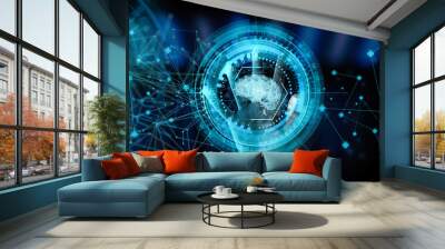 Artificial intelligence (AI) with machine deep learning and data mining and another modern computer technologies UI by hand touching low poly icon. Wall mural