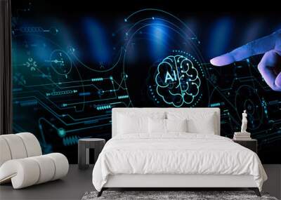 business hand using digital artificial intelligence interface new modern computer. Wall mural