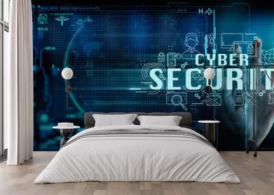 business hand working with Data protection Cyber Security Privacy Business Internet Technology Ui. Wall mural