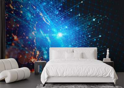 Communication technology for internet business. Global world network and telecommunication on earth cryptocurrency and blockchain and IoT. Elements of this image furnished by NASA Wall mural