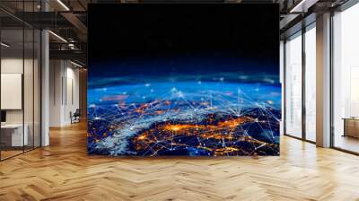 Communication technology for internet business. Global world network and telecommunication on earth cryptocurrency and blockchain and IoT. Elements of this image furnished by NASA Wall mural