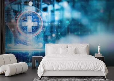 Doctor working with modern computer to virtual globe and healthcare network connection.Science and medical innovation technology sustainable smart services with solutions global research. Wall mural