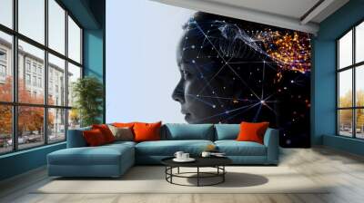 Double exposure of business woman with The World of Futuristic internet communication concept.Elements of this image furnished by NASA. Wall mural