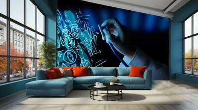 Health care and medical services concept with Ui and AR interface by female doctor hand using stethoscope work. Wall mural