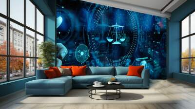 Legal advice technology service concept with business hand working with modern Ui computer. Wall mural